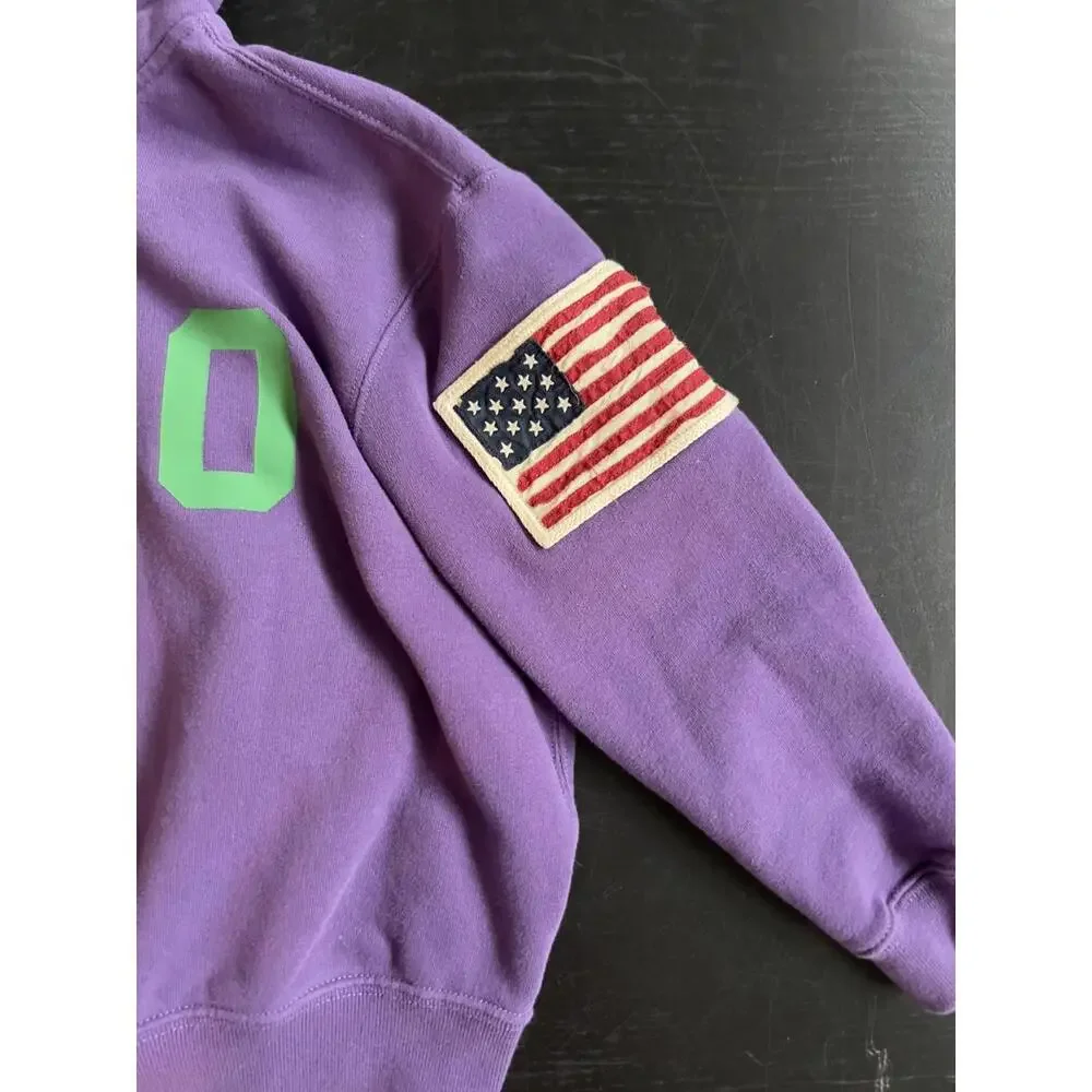 Polo Ralph Lauren Hoodie Purple Green Logo Flag Patch Size M 8-10